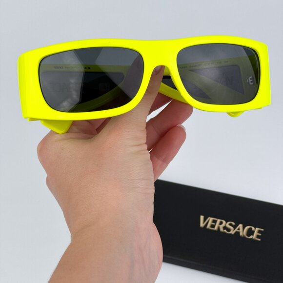 Versace VE4482 544987 BRAND NEW Sunglasses Yellow Fluo Grey Rectangular Unisex - Picture 3 of 11